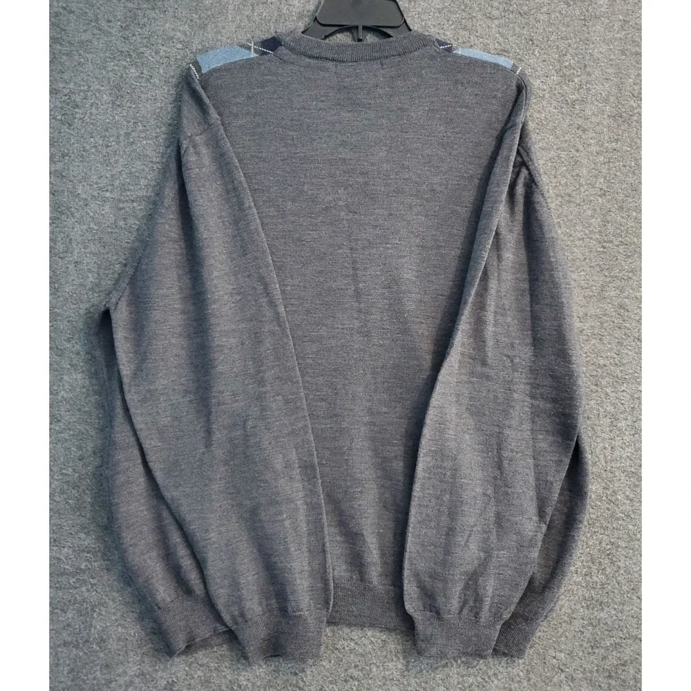 John W Nordstrom Sweater Mens XL Gray Argyle Extra Fine Merino Wool Italy EUC
